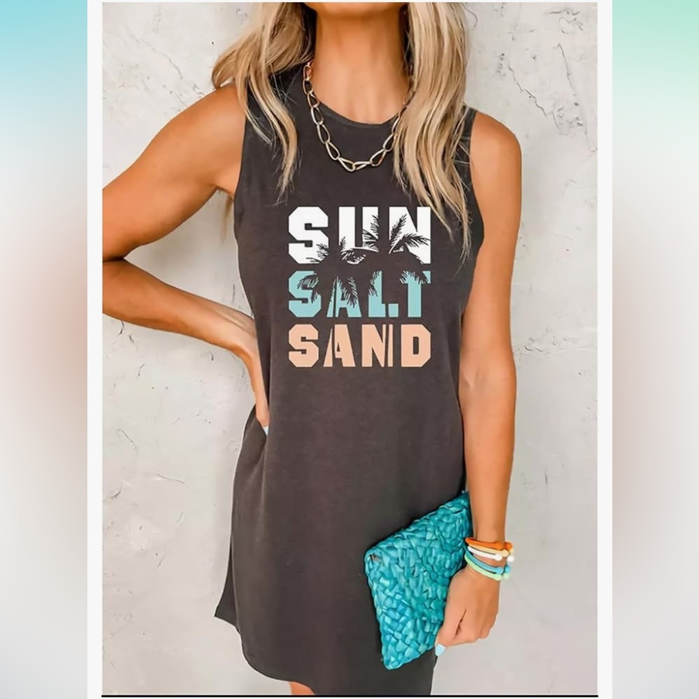 Women’s Gray Tank top mini Sun Dress Sand Salt Sun Beach Medium